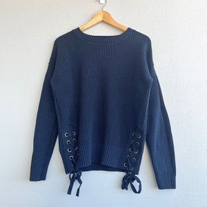 H&M |  Navy Ribbed Knit Sweater With Lacing